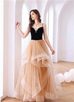 Picture of Champagne Layers Sweet 16 Gown, Tulle Straps Formal Party Dresses